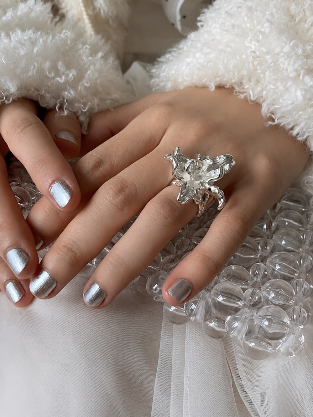 Utopia Bloom Handmade Silver Plated Floral Ring